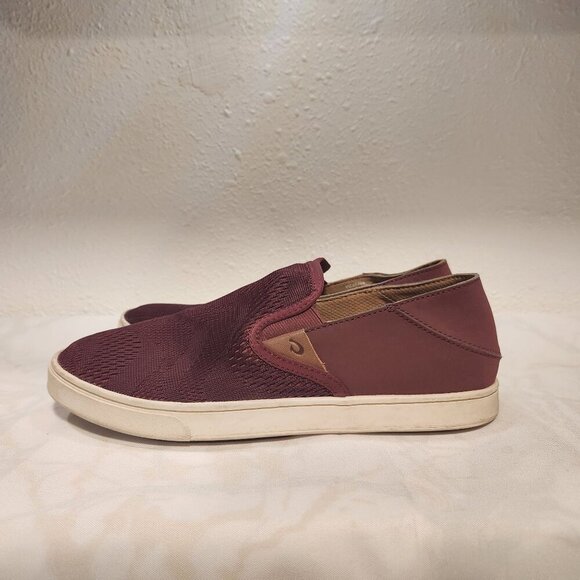 OluKai Women's Size 9 Pehuea Maroon Slip On Comfort Sneaker Stretch Non Marking - Picture 6 of 9